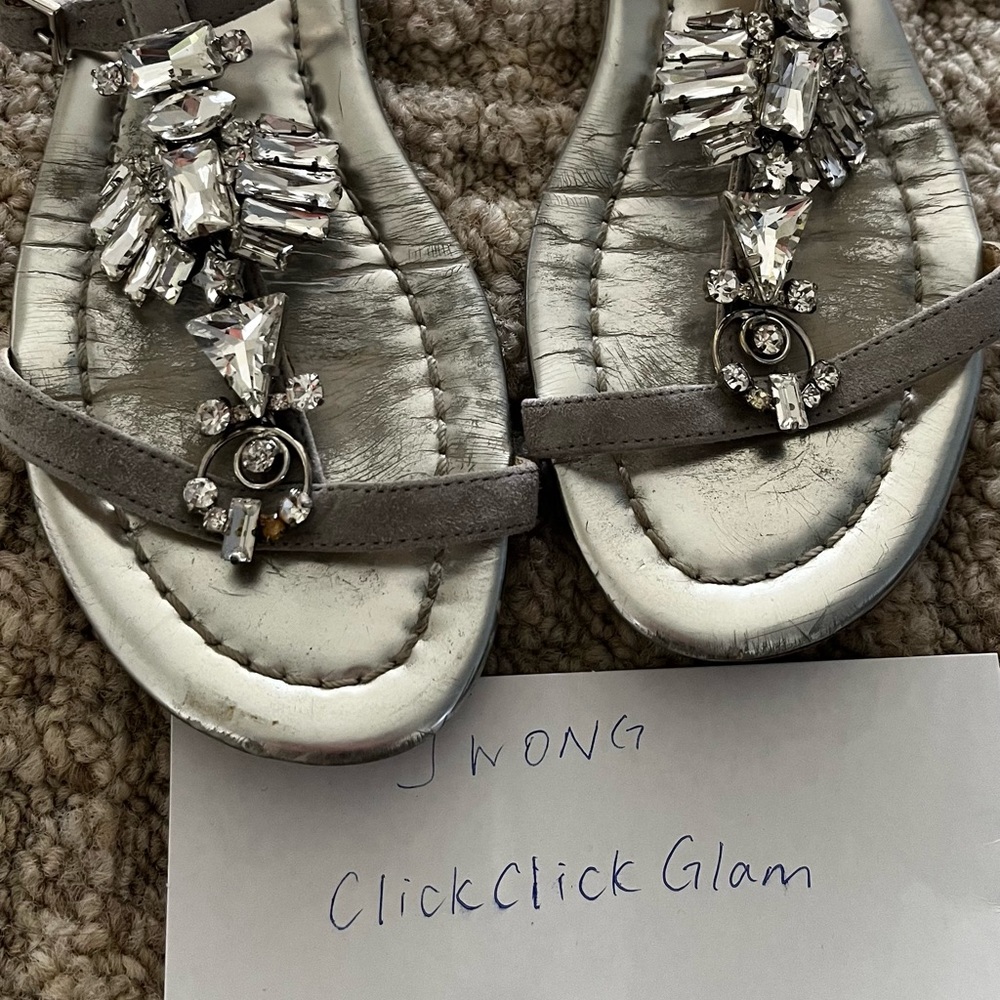 Jimmy Choo embellished crystal grey suede sandals shoes sz 36.5